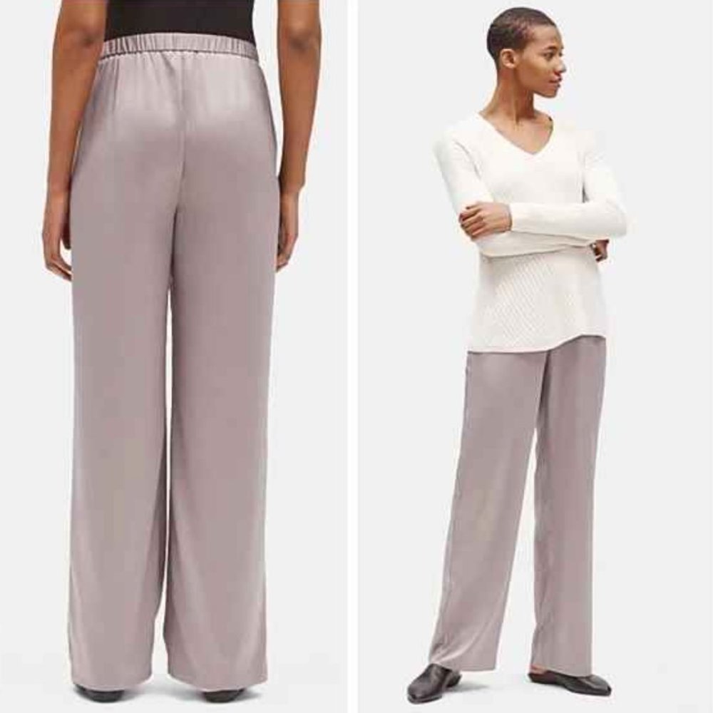 Eileen Fisher Recycled Polyester Satin Straight Pant in Briar - Size S